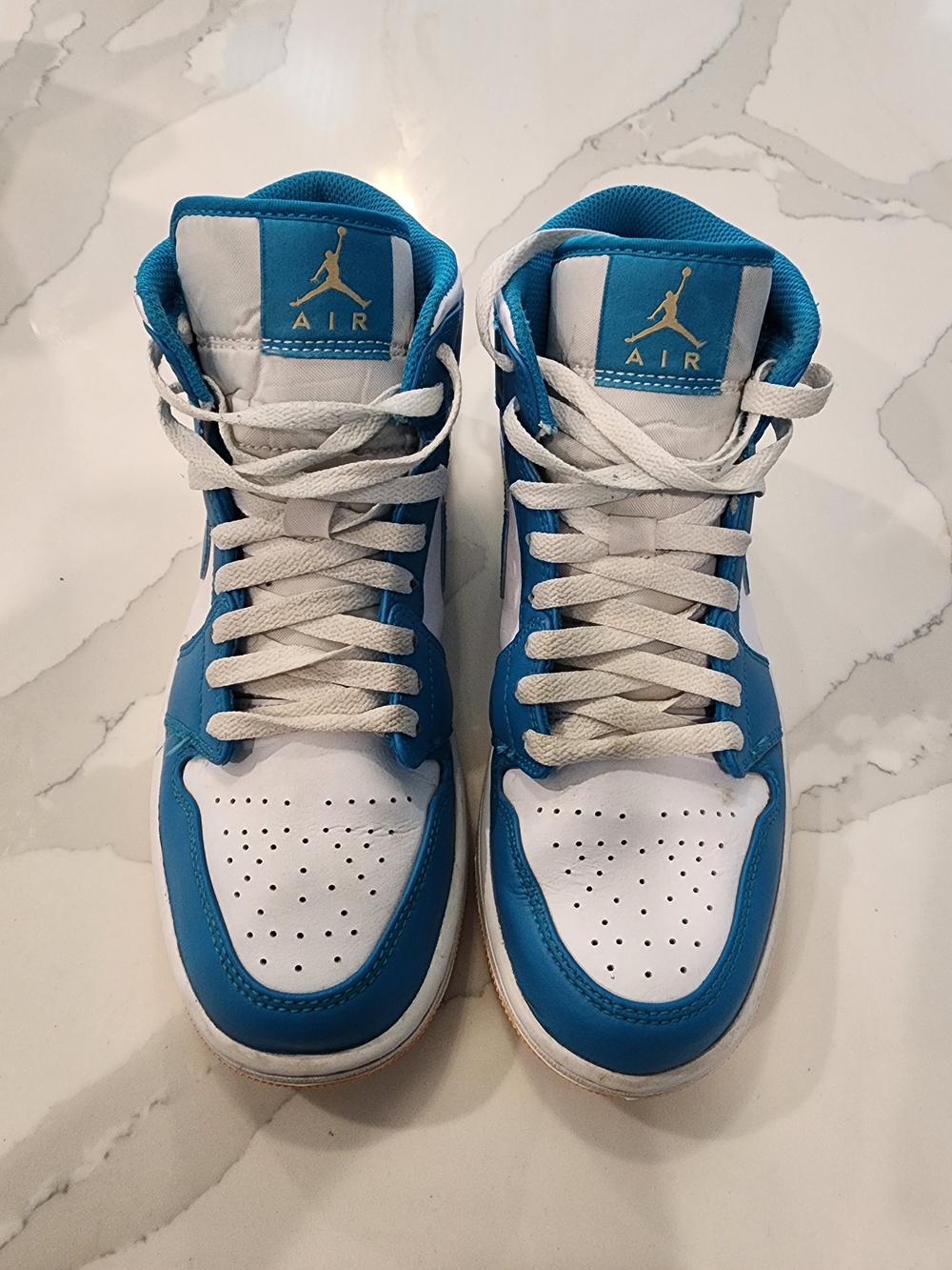 Nike Air Jordan 1 Mid "Aquatone" Celestial Gold White-Very NEAR deadstock Mens8
